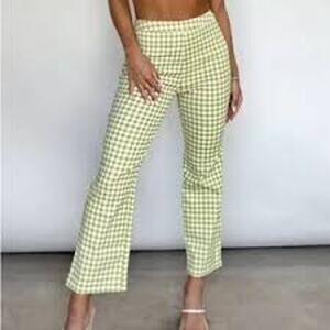Lane‎ 201 Pants Large Green Gingham Cropped Bootcut Cotton Summer